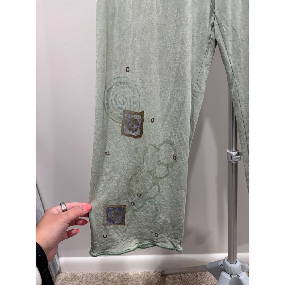 Bluefish Green Pull On Hand Printed Pants Artsy Art To Wear Size 0 Vintage - Picture 3 of 15